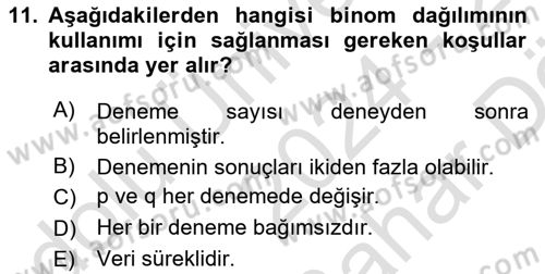 Veri Analizi Ve Değerlendirme Dersi 2024 - 2025 Yılı (Vize) Ara Sınav Soruları 11. Soru