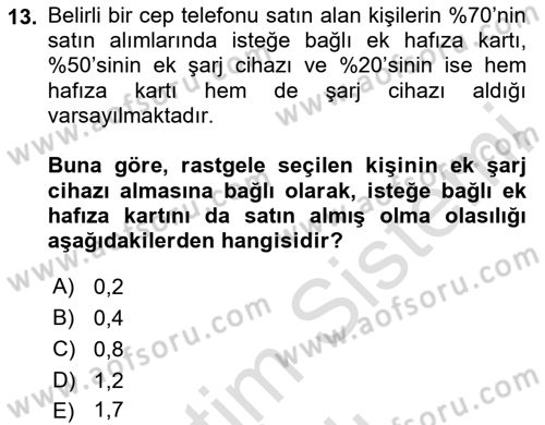 Veri Analizi Ve Değerlendirme Dersi 2024 - 2025 Yılı (Vize) Ara Sınav Soruları 13. Soru