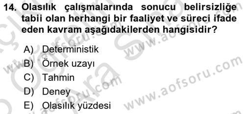 Veri Analizi Ve Değerlendirme Dersi 2024 - 2025 Yılı (Vize) Ara Sınav Soruları 14. Soru