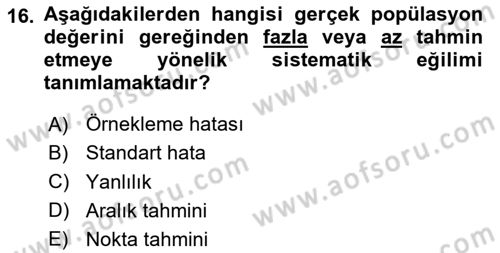 Veri Analizi Ve Değerlendirme Dersi 2024 - 2025 Yılı (Vize) Ara Sınav Soruları 16. Soru