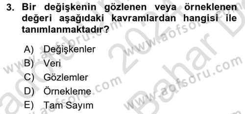 Veri Analizi Ve Değerlendirme Dersi 2024 - 2025 Yılı (Vize) Ara Sınav Soruları 3. Soru