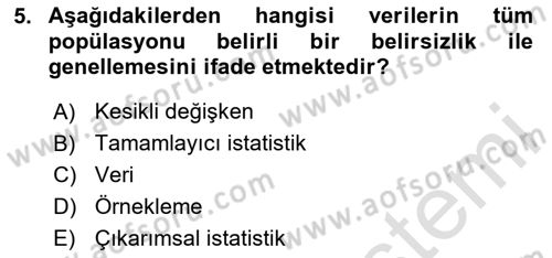 Veri Analizi Ve Değerlendirme Dersi 2024 - 2025 Yılı (Vize) Ara Sınav Soruları 5. Soru