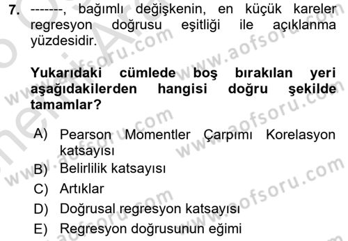 Veri Analizi Ve Değerlendirme Dersi 2024 - 2025 Yılı (Vize) Ara Sınav Soruları 7. Soru