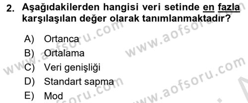 Veri Analizi Ve Değerlendirme Dersi Yaz Okulu Sınavı Deneme Sınav Soruları 2. Soru