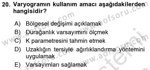 Veri Analizi Ve Değerlendirme Dersi 2024 - 2025 Yılı Yaz Okulu Sınav Soruları 20. Soru