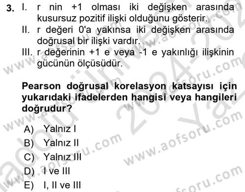 Veri Analizi Ve Değerlendirme Dersi Yaz Okulu Sınavı Deneme Sınav Soruları 3. Soru