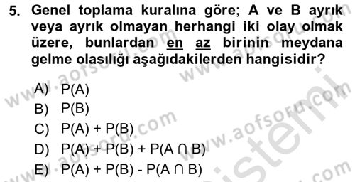 Veri Analizi Ve Değerlendirme Dersi Yaz Okulu Sınavı Deneme Sınav Soruları 5. Soru