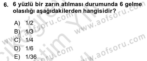 Veri Analizi Ve Değerlendirme Dersi Yaz Okulu Sınavı Deneme Sınav Soruları 6. Soru