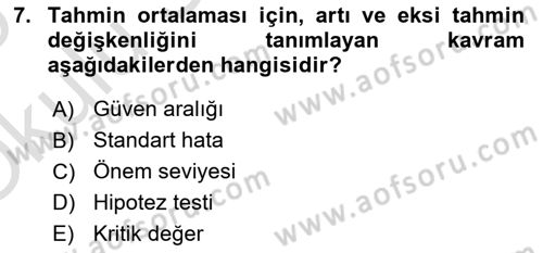 Veri Analizi Ve Değerlendirme Dersi Yaz Okulu Sınavı Deneme Sınav Soruları 7. Soru