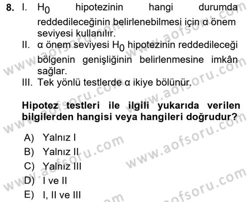 Veri Analizi Ve Değerlendirme Dersi 2024 - 2025 Yılı Yaz Okulu Sınav Soruları 8. Soru