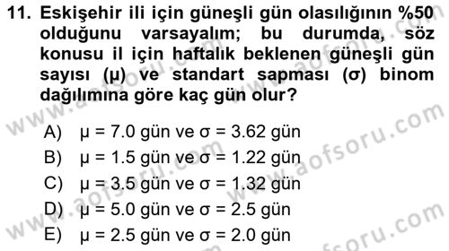 Veri Analizi Ve Değerlendirme Dersi 2025 - 2026 Yılı (Vize) Ara Sınav Soruları 11. Soru