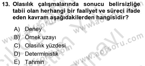 Veri Analizi Ve Değerlendirme Dersi 2025 - 2026 Yılı (Vize) Ara Sınav Soruları 13. Soru