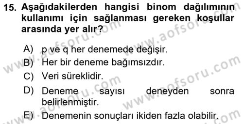 Veri Analizi Ve Değerlendirme Dersi 2025 - 2026 Yılı (Vize) Ara Sınav Soruları 15. Soru