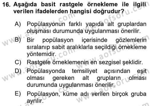 Veri Analizi Ve Değerlendirme Dersi 2025 - 2026 Yılı (Vize) Ara Sınav Soruları 16. Soru