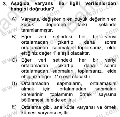 Veri Analizi Ve Değerlendirme Dersi 2025 - 2026 Yılı (Vize) Ara Sınav Soruları 3. Soru