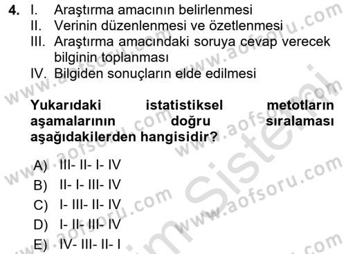 Veri Analizi Ve Değerlendirme Dersi 2025 - 2026 Yılı (Vize) Ara Sınav Soruları 4. Soru