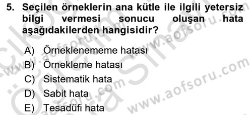 Veri Analizi Ve Değerlendirme Dersi 2025 - 2026 Yılı (Vize) Ara Sınav Soruları 5. Soru