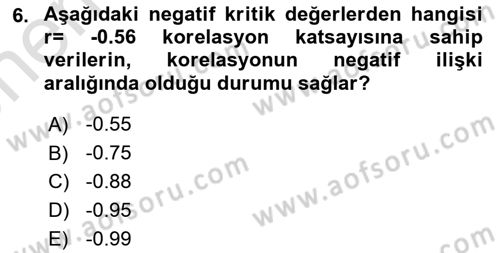 Veri Analizi Ve Değerlendirme Dersi 2025 - 2026 Yılı (Vize) Ara Sınav Soruları 6. Soru