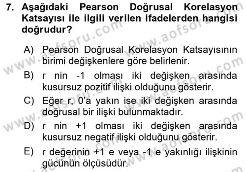 Veri Analizi Ve Değerlendirme Dersi 2025 - 2026 Yılı (Vize) Ara Sınav Soruları 7. Soru