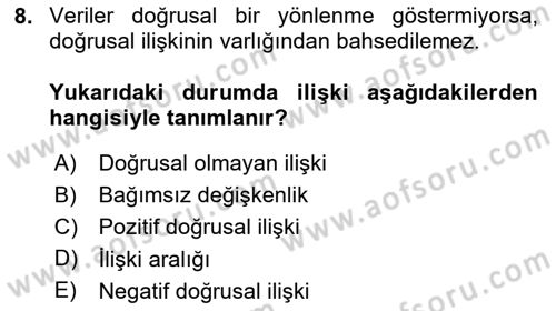 Veri Analizi Ve Değerlendirme Dersi 2025 - 2026 Yılı (Vize) Ara Sınav Soruları 8. Soru