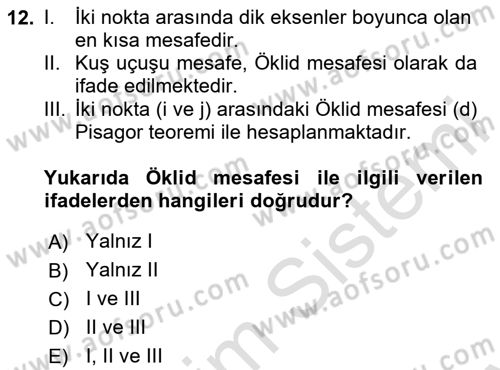 Veri Analizi Ve Değerlendirme Dersi 2025 - 2026 Yılı (Final) Dönem Sonu Sınav Soruları 12. Soru