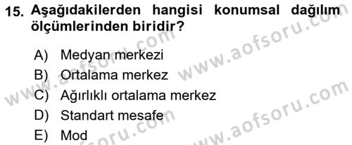 Veri Analizi Ve Değerlendirme Dersi 2025 - 2026 Yılı (Final) Dönem Sonu Sınav Soruları 15. Soru