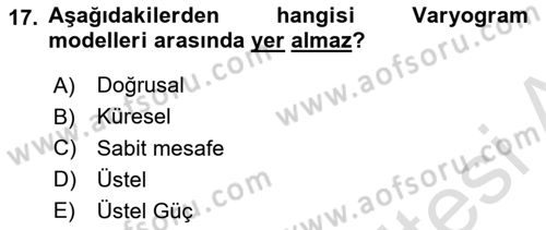 Veri Analizi Ve Değerlendirme Dersi 2025 - 2026 Yılı (Final) Dönem Sonu Sınav Soruları 17. Soru