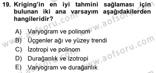 Veri Analizi Ve Değerlendirme Dersi 2025 - 2026 Yılı (Final) Dönem Sonu Sınav Soruları 19. Soru