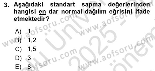 Veri Analizi Ve Değerlendirme Dersi 2025 - 2026 Yılı (Final) Dönem Sonu Sınav Soruları 3. Soru