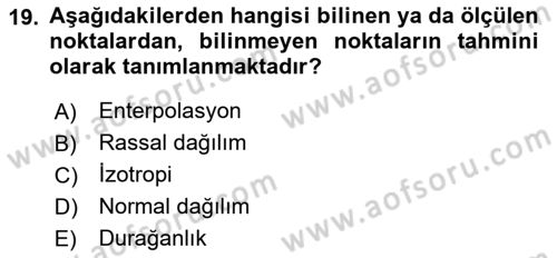 Veri Analizi Ve Değerlendirme Dersi 2025 - 2026 Yılı Yaz Okulu Sınav Soruları 19. Soru