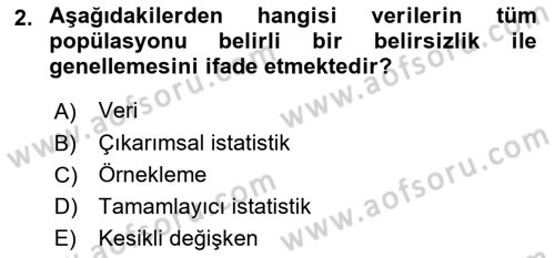 Veri Analizi Ve Değerlendirme Dersi 2025 - 2026 Yılı Yaz Okulu Sınav Soruları 2. Soru