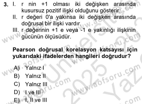 Veri Analizi Ve Değerlendirme Dersi 2025 - 2026 Yılı Yaz Okulu Sınav Soruları 3. Soru