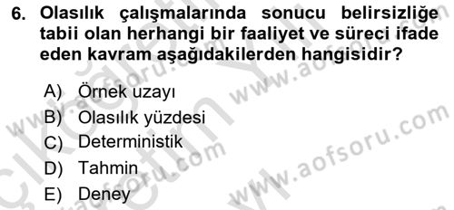 Veri Analizi Ve Değerlendirme Dersi 2025 - 2026 Yılı Yaz Okulu Sınav Soruları 6. Soru