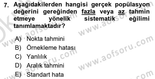 Veri Analizi Ve Değerlendirme Dersi 2025 - 2026 Yılı Yaz Okulu Sınav Soruları 7. Soru