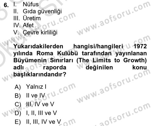 Sürdürülebilir Kentsel Dayanıklılık Dersi 2022 - 2023 Yılı Yaz Okulu Sınavı 6. Soru