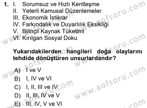 Sürdürülebilir Kentsel Dayanıklılık Dersi 2023 - 2024 Yılı (Vize) Ara Sınav Soruları 1. Soru