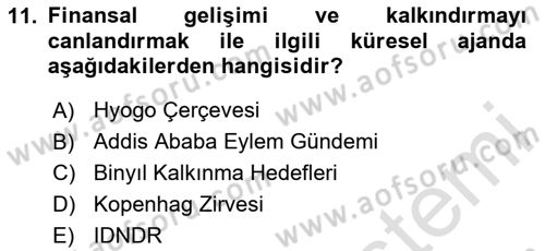 Sürdürülebilir Kentsel Dayanıklılık Dersi 2023 - 2024 Yılı (Vize) Ara Sınav Soruları 11. Soru