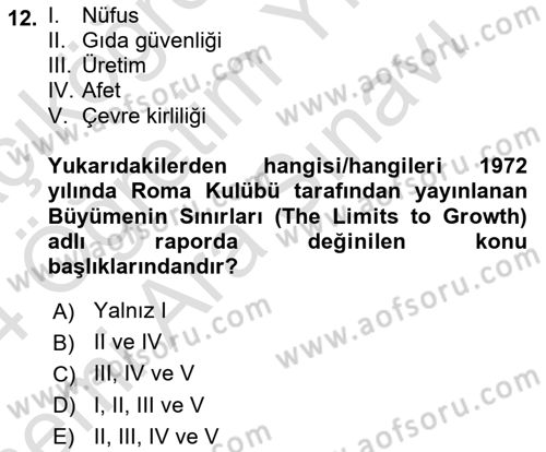 Sürdürülebilir Kentsel Dayanıklılık Dersi 2023 - 2024 Yılı (Vize) Ara Sınav Soruları 12. Soru