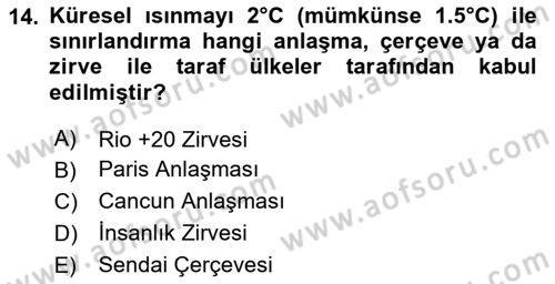 Sürdürülebilir Kentsel Dayanıklılık Dersi 2023 - 2024 Yılı (Vize) Ara Sınavı 14. Soru