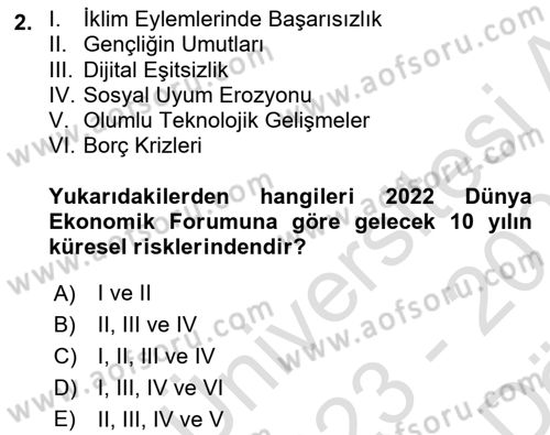 Sürdürülebilir Kentsel Dayanıklılık Dersi 2023 - 2024 Yılı (Vize) Ara Sınav Soruları 2. Soru