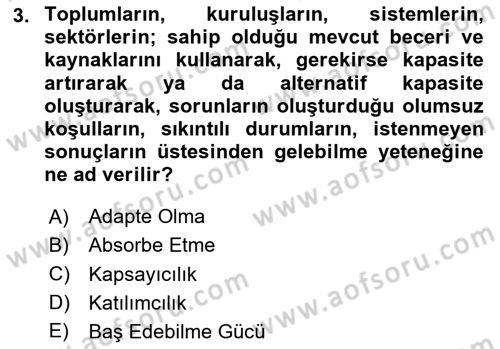 Sürdürülebilir Kentsel Dayanıklılık Dersi 2023 - 2024 Yılı (Vize) Ara Sınav Soruları 3. Soru