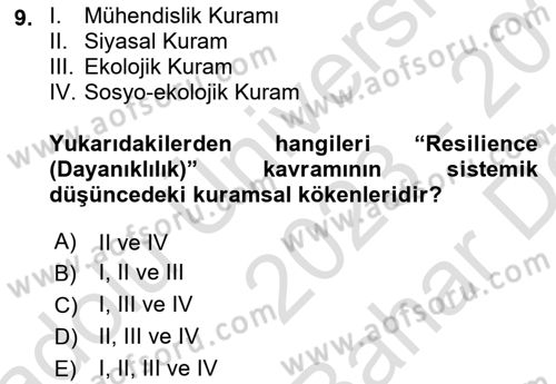 Sürdürülebilir Kentsel Dayanıklılık Dersi 2023 - 2024 Yılı (Vize) Ara Sınav Soruları 9. Soru