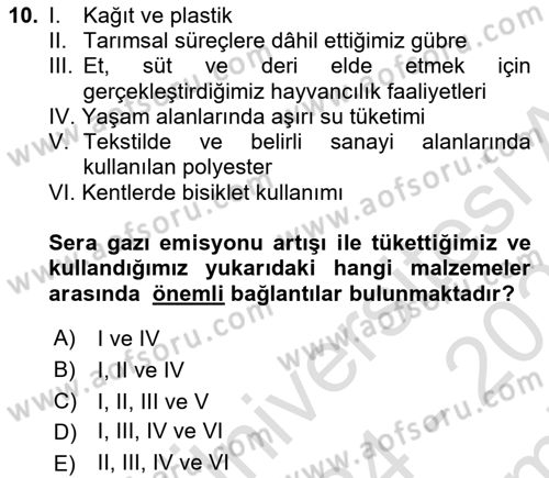 Sürdürülebilir Kentsel Dayanıklılık Dersi 2024 - 2025 Yılı (Final) Dönem Sonu Sınav Soruları 10. Soru