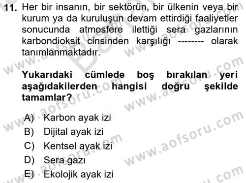 Sürdürülebilir Kentsel Dayanıklılık Dersi 2024 - 2025 Yılı (Final) Dönem Sonu Sınav Soruları 11. Soru