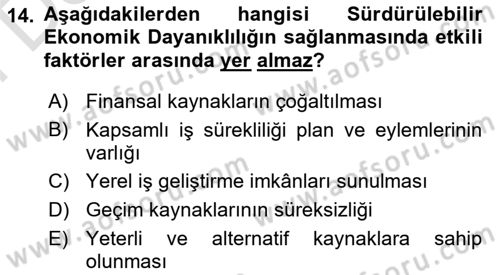 Sürdürülebilir Kentsel Dayanıklılık Dersi 2024 - 2025 Yılı (Final) Dönem Sonu Sınav Soruları 14. Soru