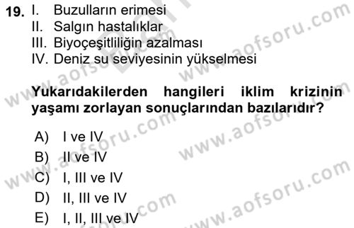 Sürdürülebilir Kentsel Dayanıklılık Dersi 2024 - 2025 Yılı (Final) Dönem Sonu Sınav Soruları 19. Soru