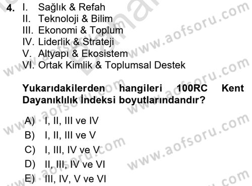 Sürdürülebilir Kentsel Dayanıklılık Dersi 2024 - 2025 Yılı (Final) Dönem Sonu Sınav Soruları 4. Soru