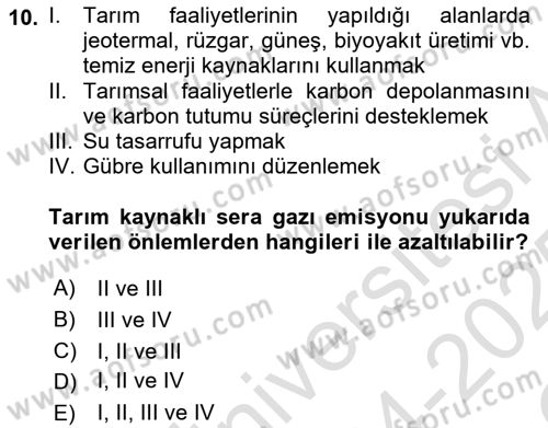 Sürdürülebilir Kentsel Dayanıklılık Dersi 2024 - 2025 Yılı Yaz Okulu Sınav Soruları 10. Soru