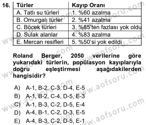 Sürdürülebilir Kentsel Dayanıklılık Dersi 2024 - 2025 Yılı Yaz Okulu Sınav Soruları 16. Soru