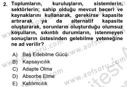 Sürdürülebilir Kentsel Dayanıklılık Dersi 2024 - 2025 Yılı Yaz Okulu Sınav Soruları 2. Soru